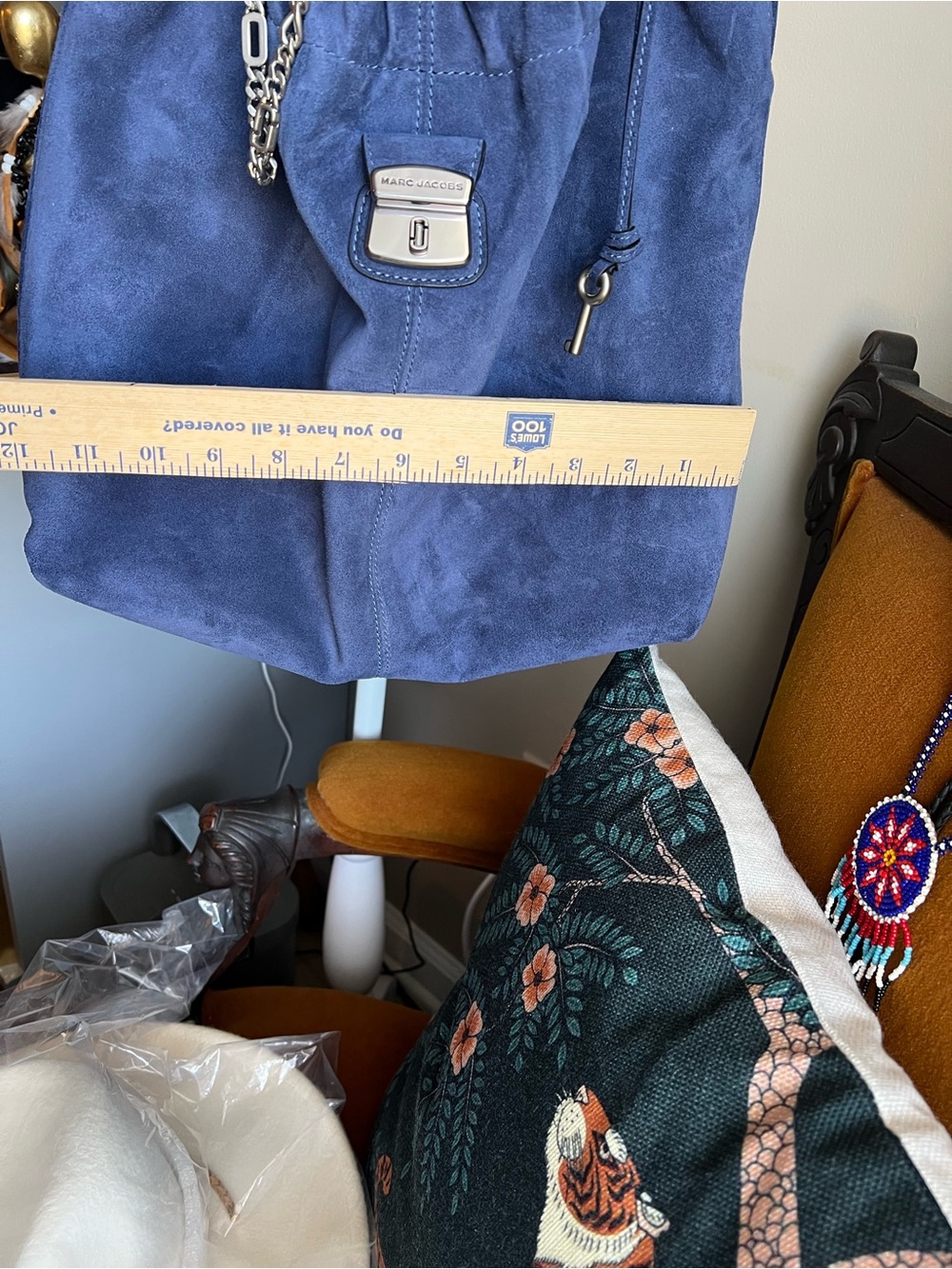 Blue Suede Drawstring Tote Bag - Picture 9 of 9